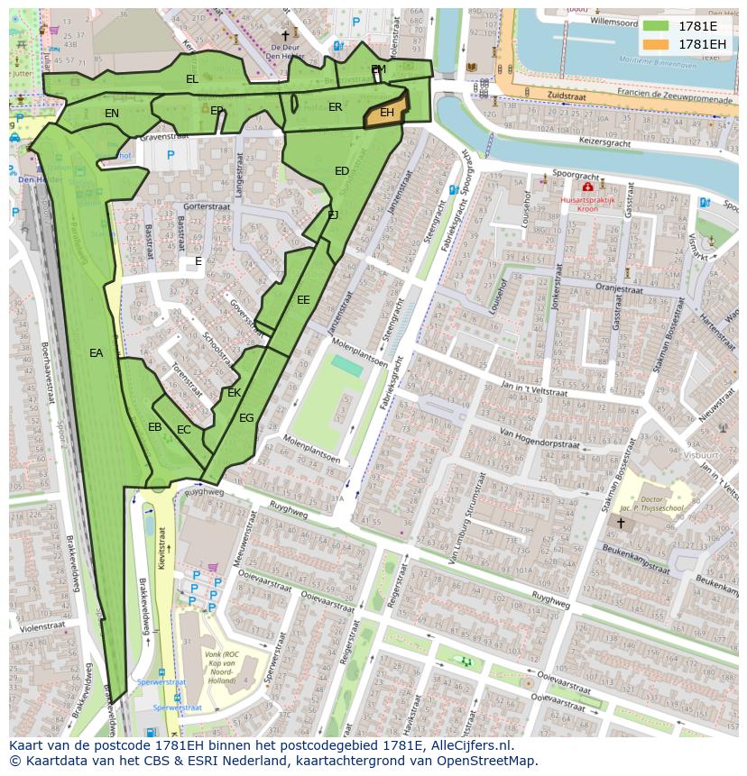 Afbeelding van het postcodegebied 1781 EH op de kaart.
