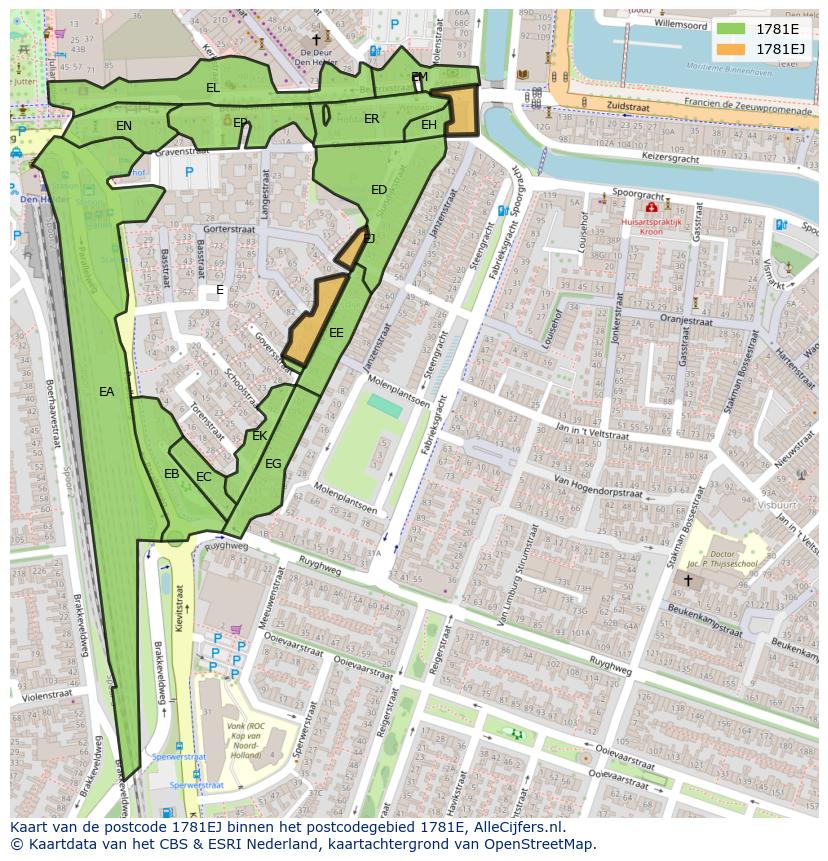 Afbeelding van het postcodegebied 1781 EJ op de kaart.