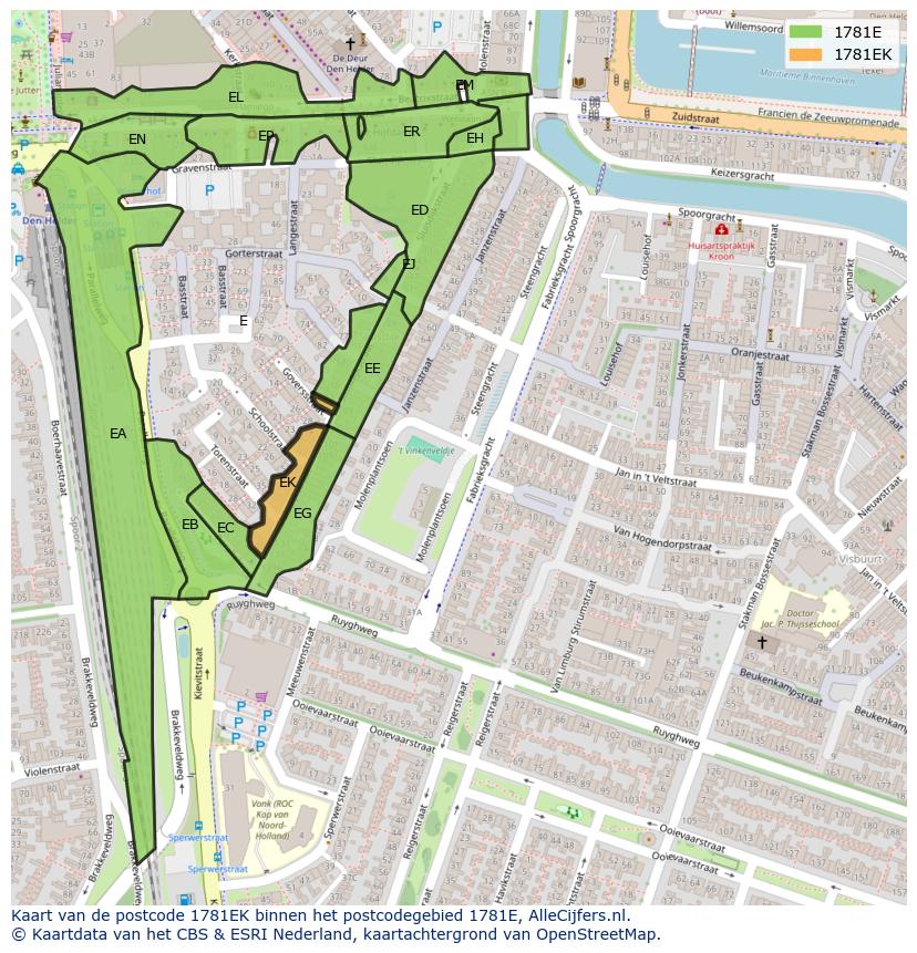 Afbeelding van het postcodegebied 1781 EK op de kaart.