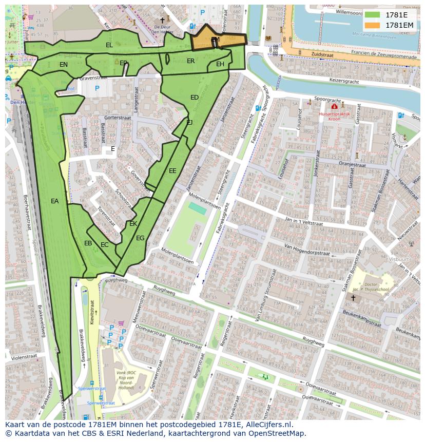 Afbeelding van het postcodegebied 1781 EM op de kaart.