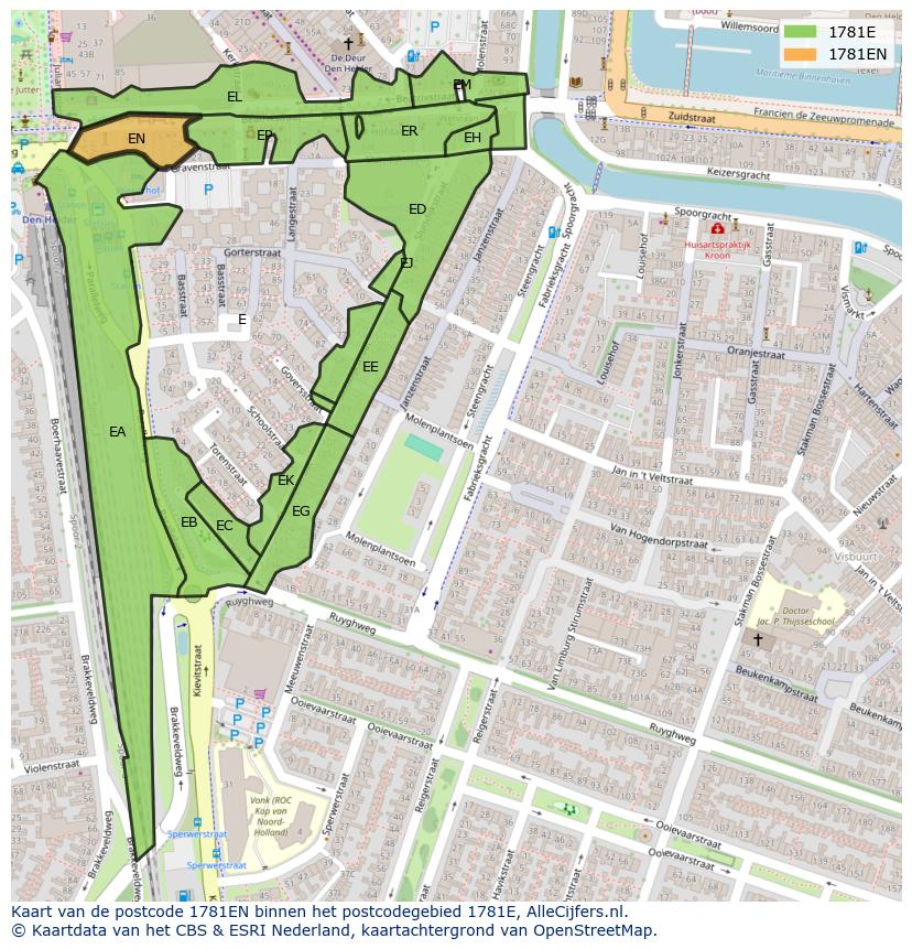 Afbeelding van het postcodegebied 1781 EN op de kaart.