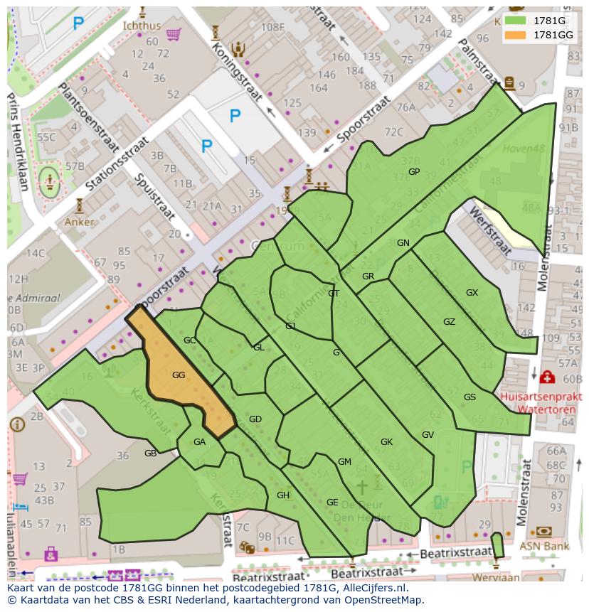 Afbeelding van het postcodegebied 1781 GG op de kaart.