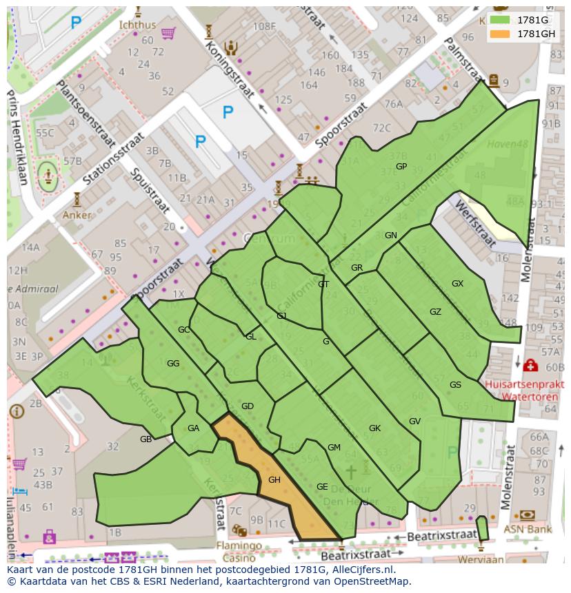 Afbeelding van het postcodegebied 1781 GH op de kaart.