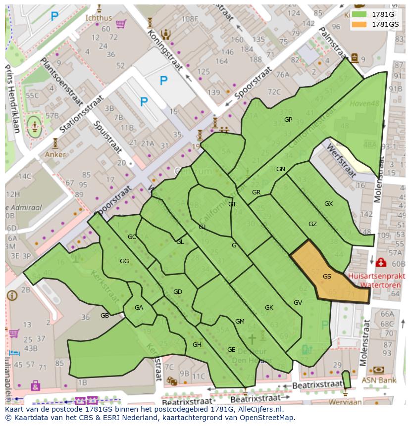 Afbeelding van het postcodegebied 1781 GS op de kaart.
