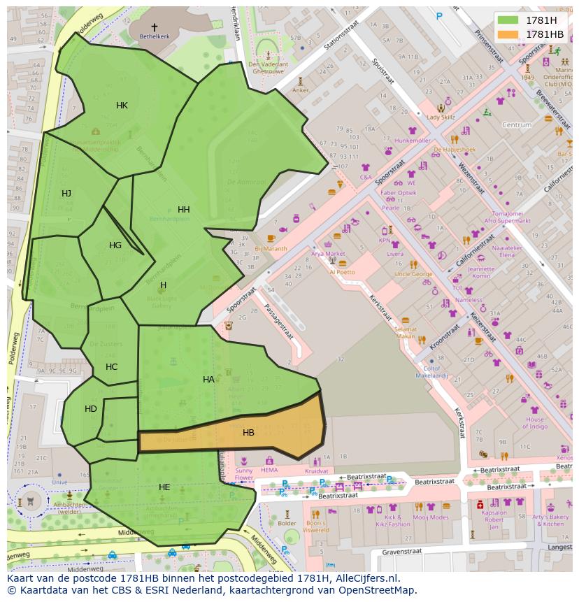 Afbeelding van het postcodegebied 1781 HB op de kaart.