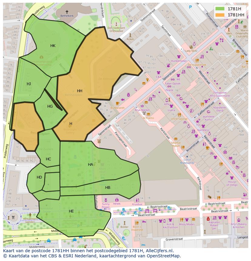 Afbeelding van het postcodegebied 1781 HH op de kaart.
