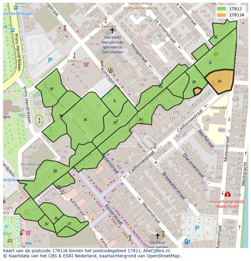 Afbeelding van het postcodegebied 1781 JA op de kaart.