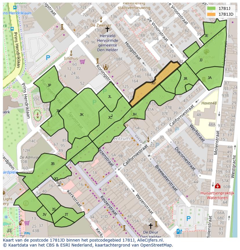 Afbeelding van het postcodegebied 1781 JD op de kaart.
