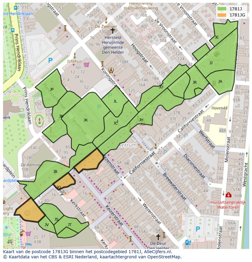 Afbeelding van het postcodegebied 1781 JG op de kaart.