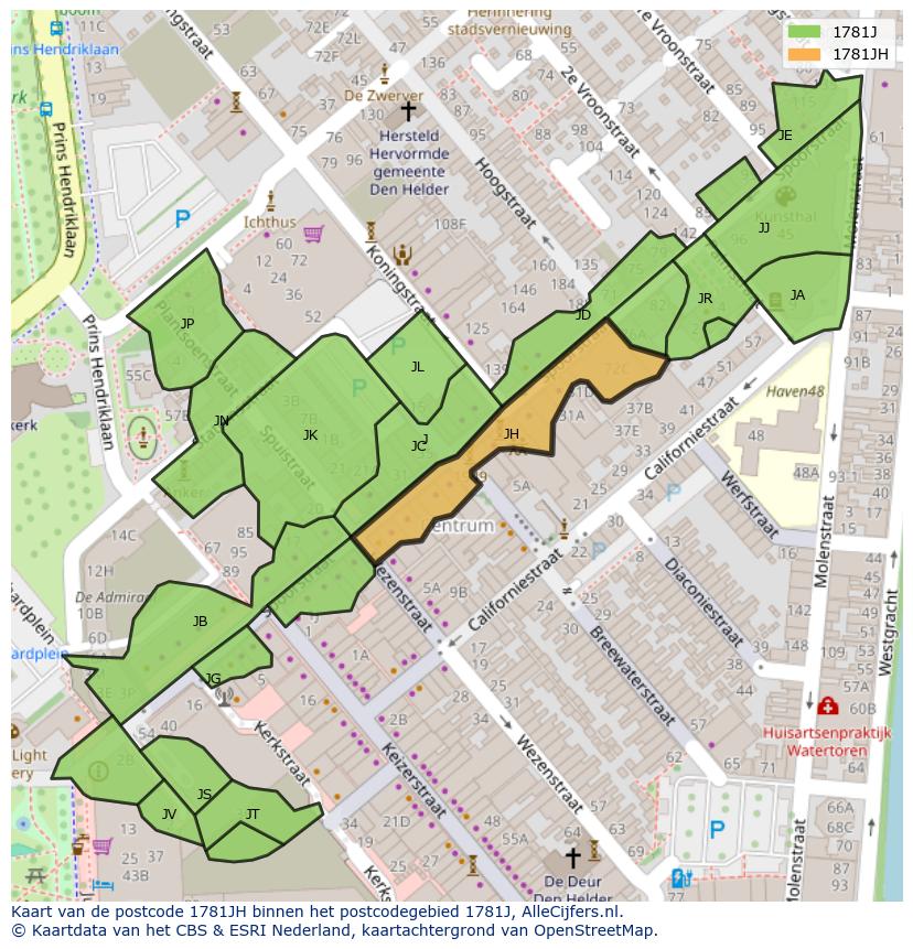 Afbeelding van het postcodegebied 1781 JH op de kaart.