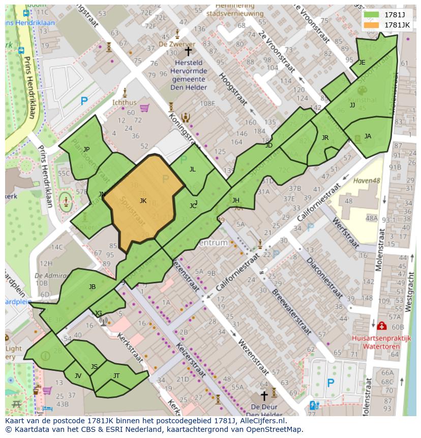 Afbeelding van het postcodegebied 1781 JK op de kaart.