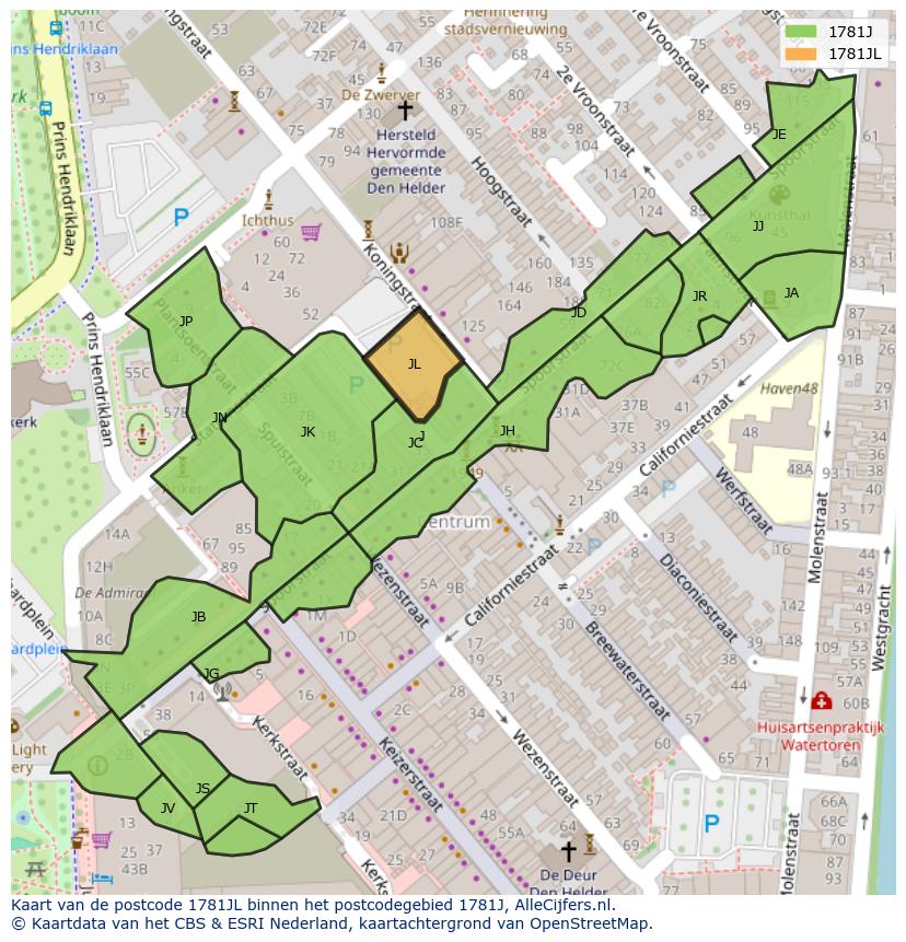 Afbeelding van het postcodegebied 1781 JL op de kaart.