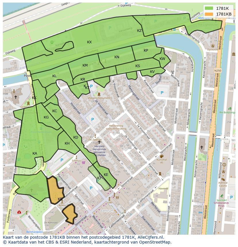 Afbeelding van het postcodegebied 1781 KB op de kaart.