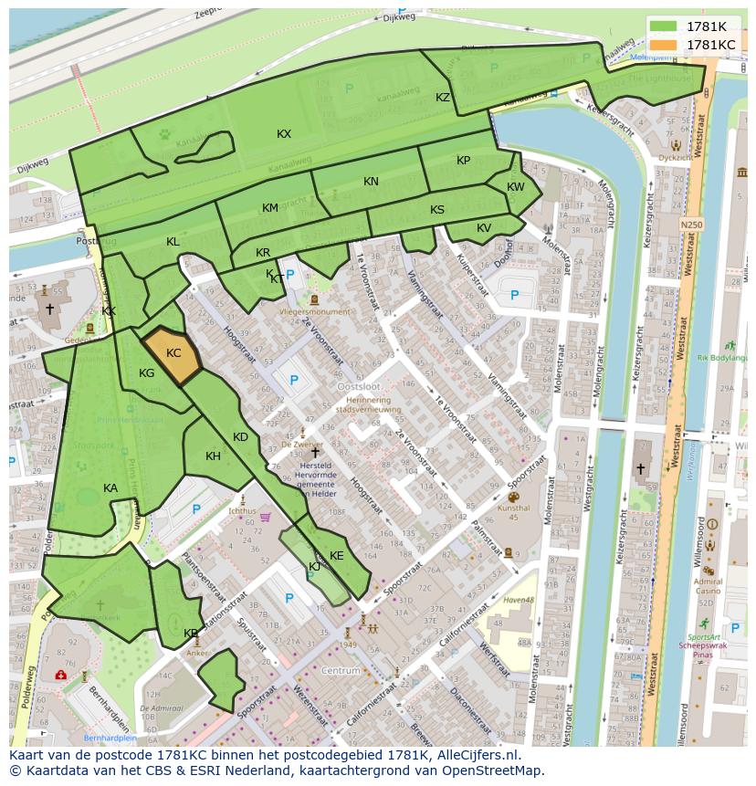 Afbeelding van het postcodegebied 1781 KC op de kaart.