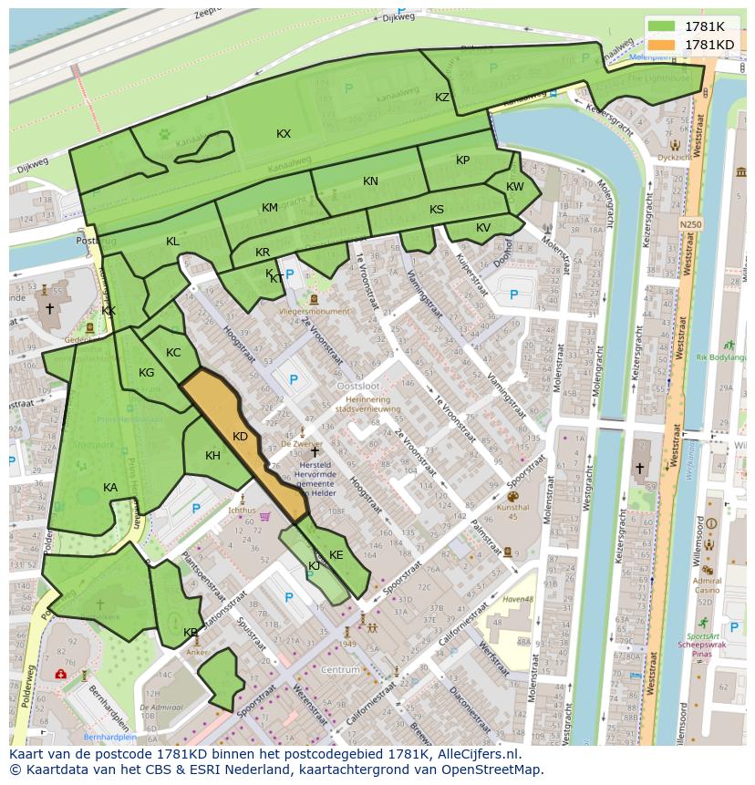 Afbeelding van het postcodegebied 1781 KD op de kaart.