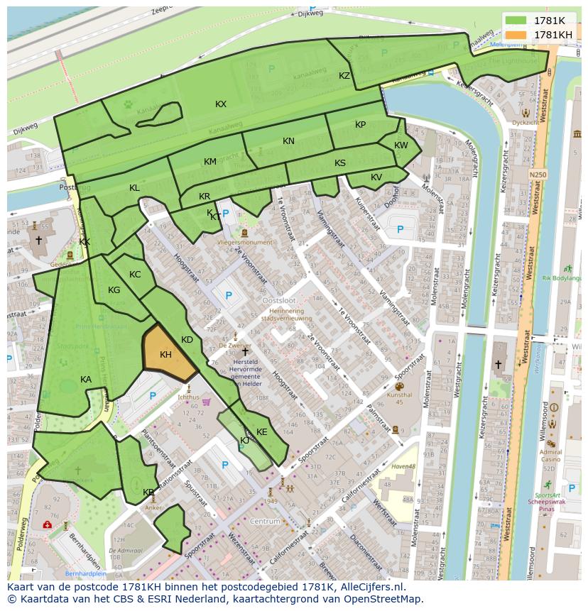 Afbeelding van het postcodegebied 1781 KH op de kaart.