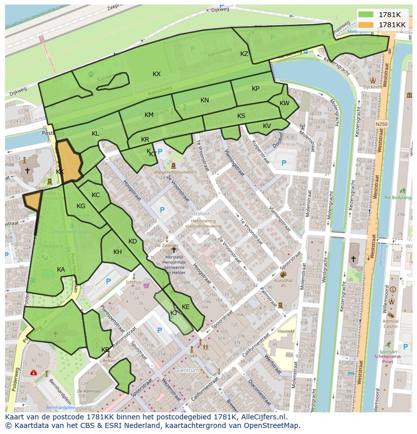 Afbeelding van het postcodegebied 1781 KK op de kaart.