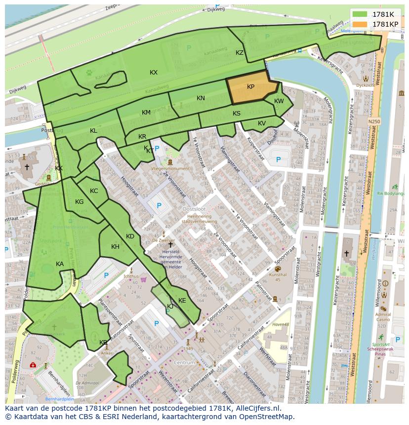 Afbeelding van het postcodegebied 1781 KP op de kaart.