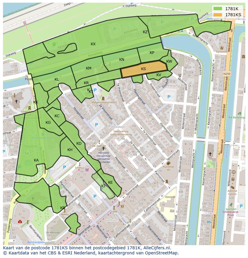 Afbeelding van het postcodegebied 1781 KS op de kaart.