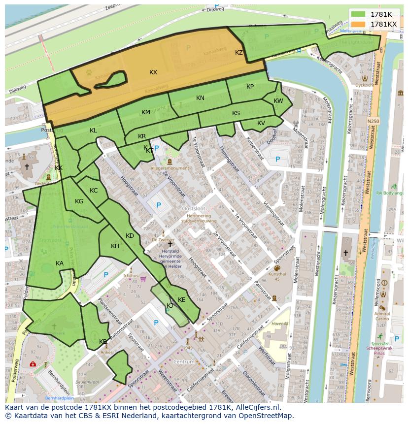 Afbeelding van het postcodegebied 1781 KX op de kaart.