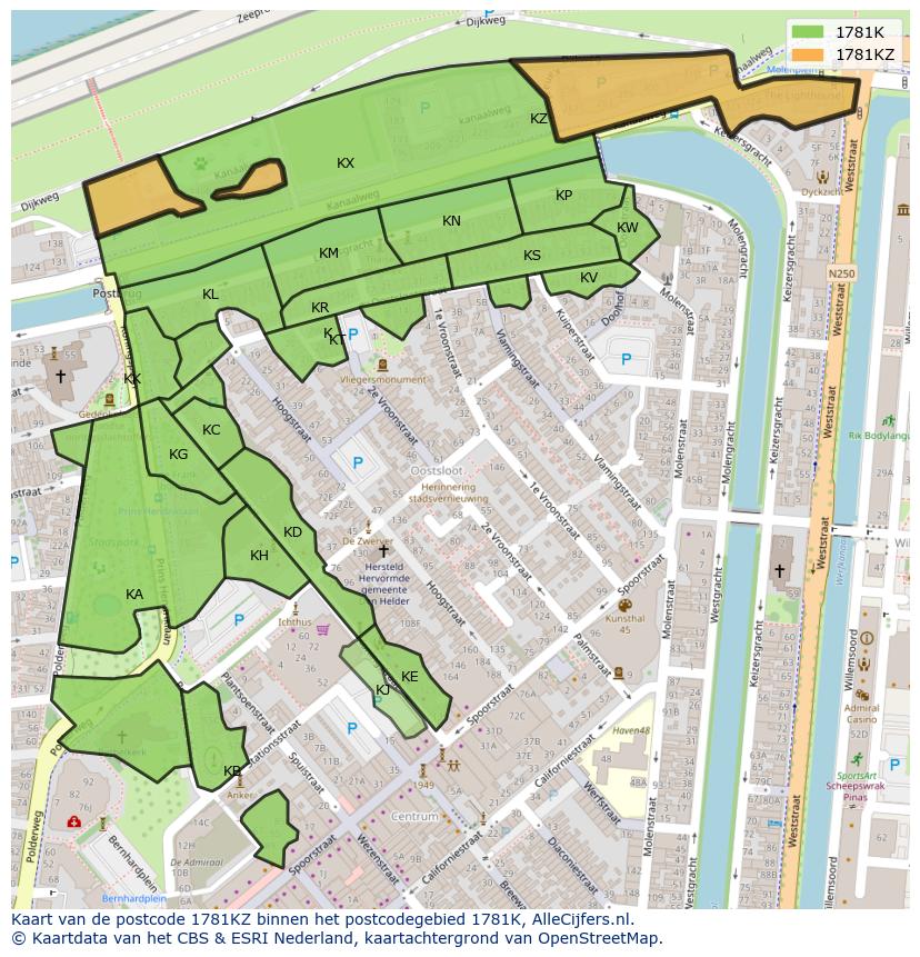 Afbeelding van het postcodegebied 1781 KZ op de kaart.