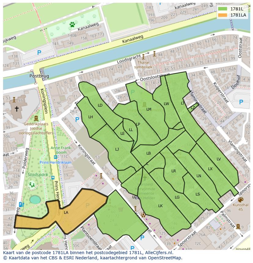 Afbeelding van het postcodegebied 1781 LA op de kaart.