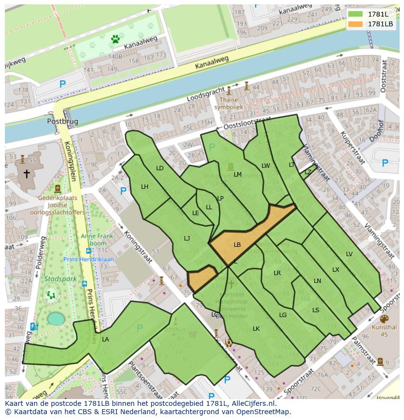 Afbeelding van het postcodegebied 1781 LB op de kaart.