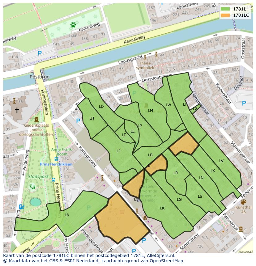 Afbeelding van het postcodegebied 1781 LC op de kaart.