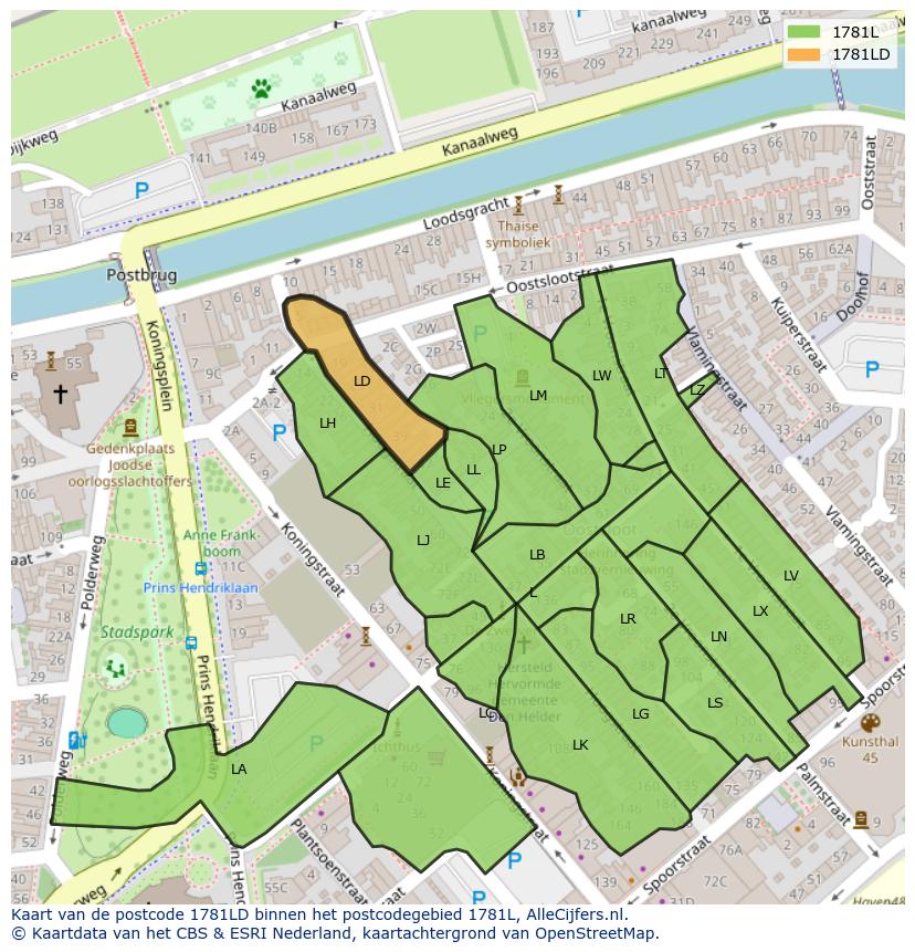 Afbeelding van het postcodegebied 1781 LD op de kaart.