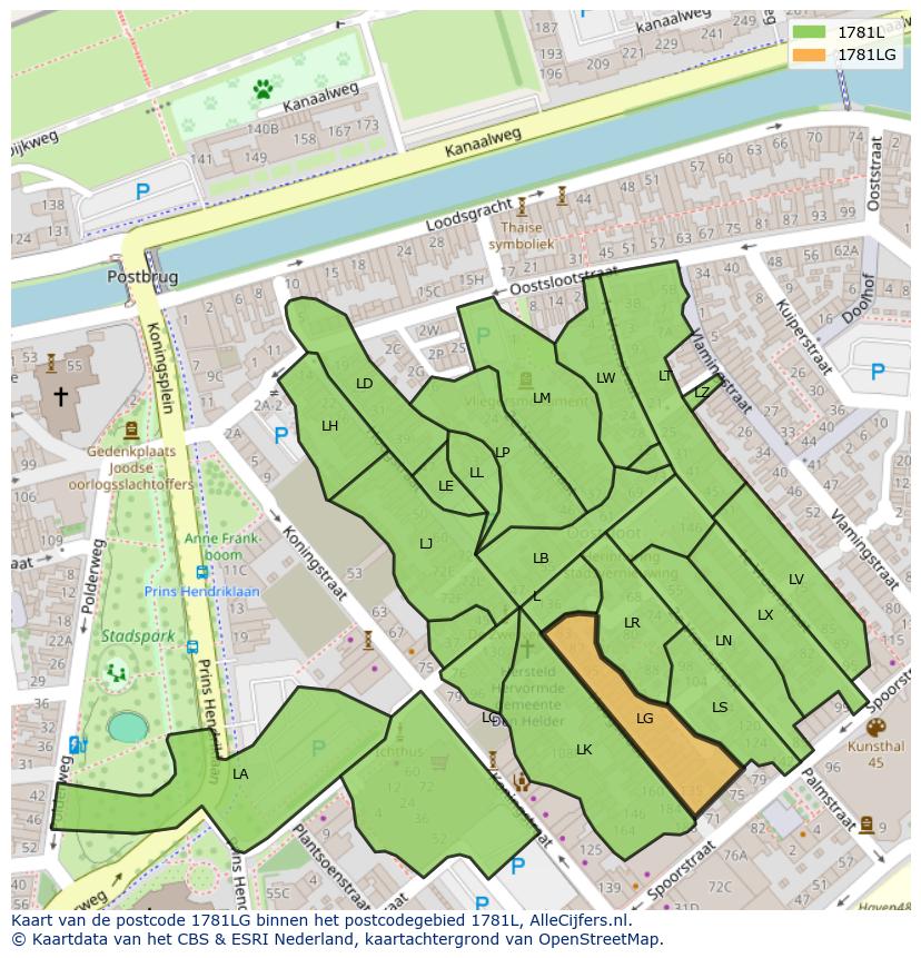Afbeelding van het postcodegebied 1781 LG op de kaart.