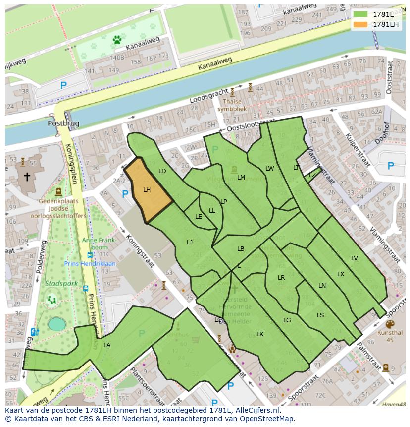 Afbeelding van het postcodegebied 1781 LH op de kaart.