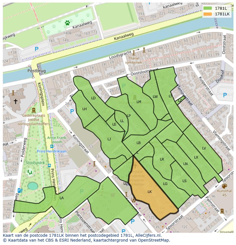 Afbeelding van het postcodegebied 1781 LK op de kaart.