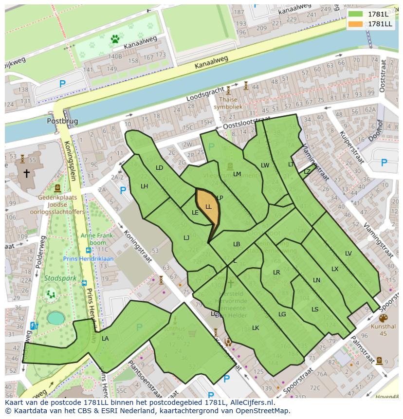 Afbeelding van het postcodegebied 1781 LL op de kaart.