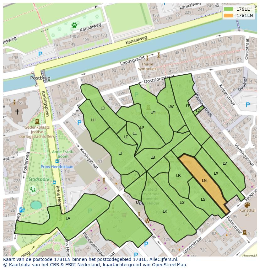 Afbeelding van het postcodegebied 1781 LN op de kaart.
