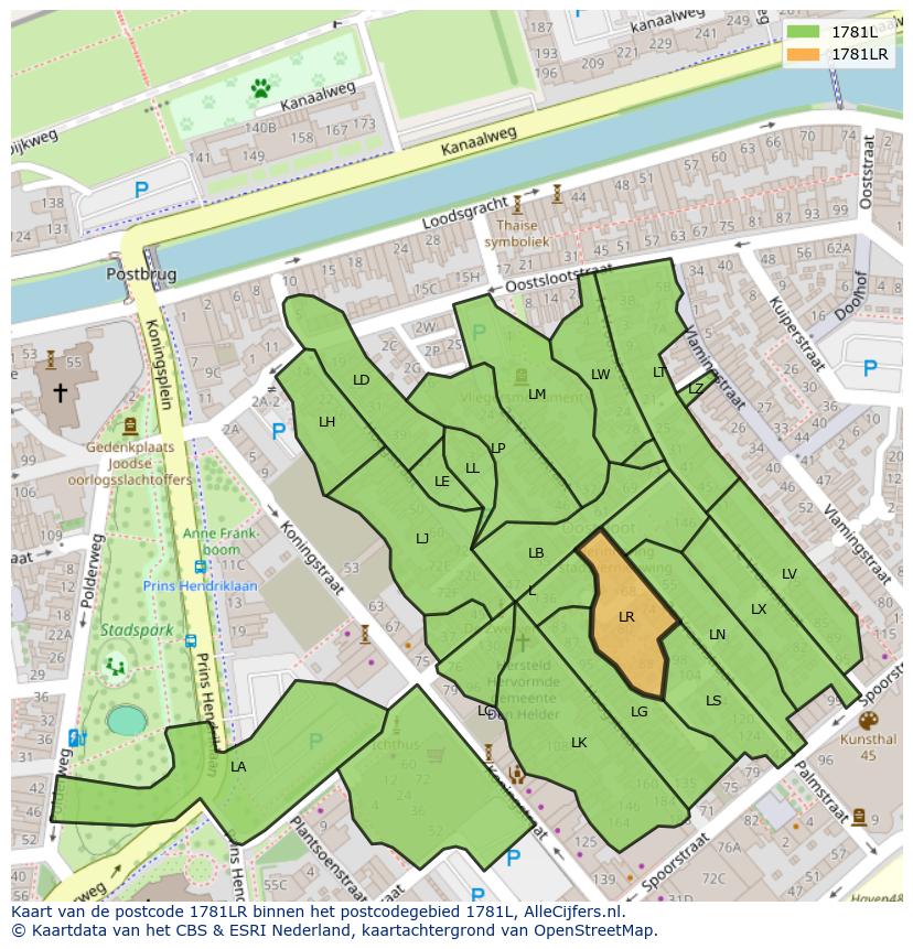 Afbeelding van het postcodegebied 1781 LR op de kaart.