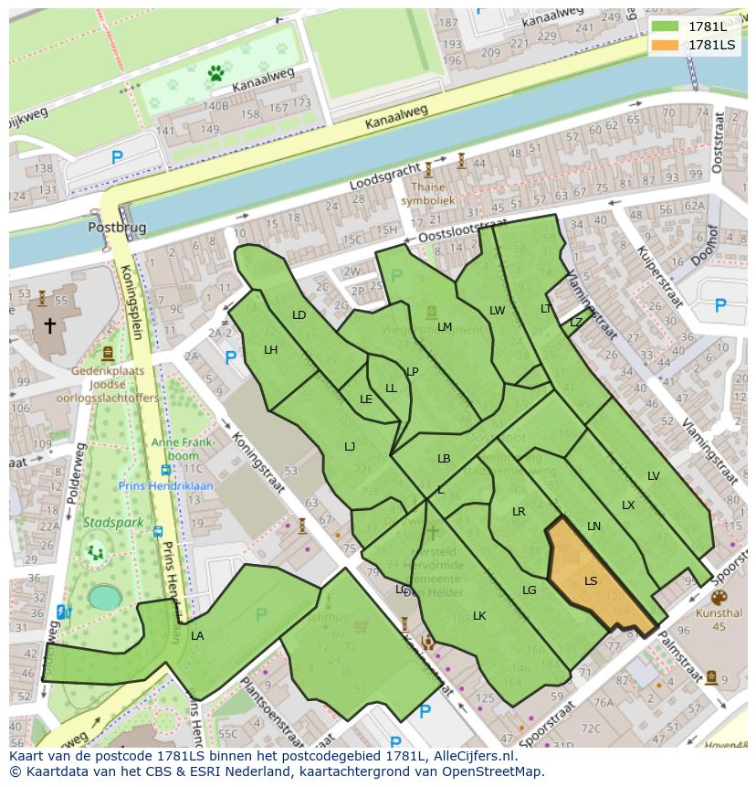 Afbeelding van het postcodegebied 1781 LS op de kaart.
