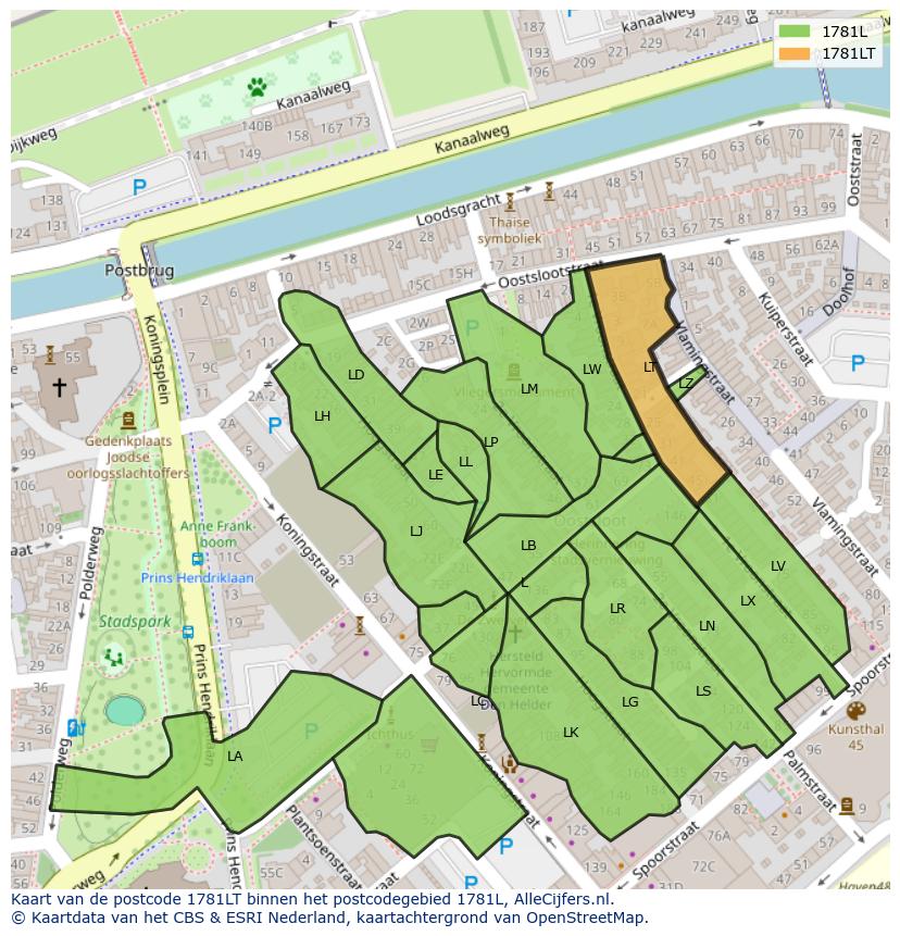 Afbeelding van het postcodegebied 1781 LT op de kaart.