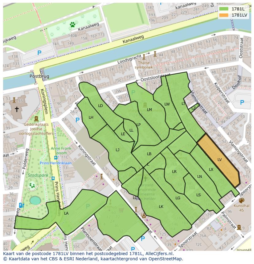 Afbeelding van het postcodegebied 1781 LV op de kaart.