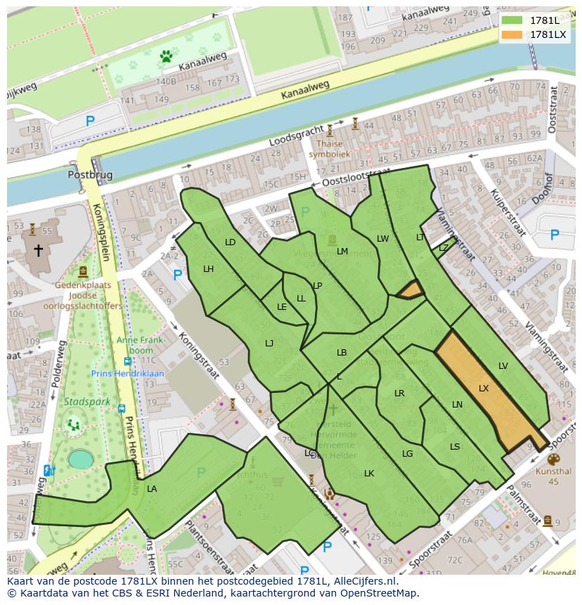 Afbeelding van het postcodegebied 1781 LX op de kaart.