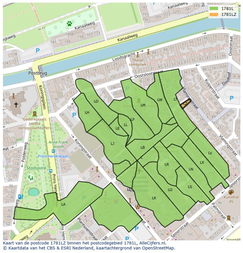 Afbeelding van het postcodegebied 1781 LZ op de kaart.