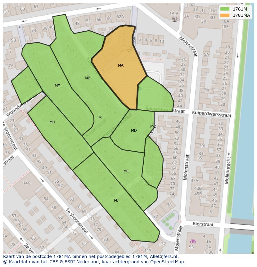 Afbeelding van het postcodegebied 1781 MA op de kaart.