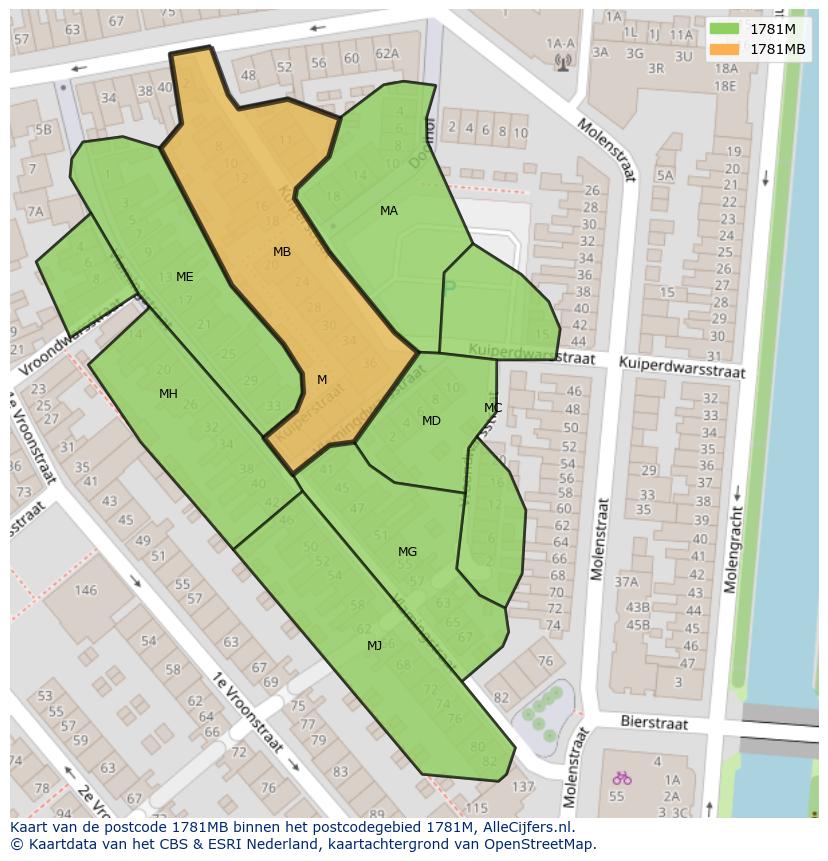 Afbeelding van het postcodegebied 1781 MB op de kaart.