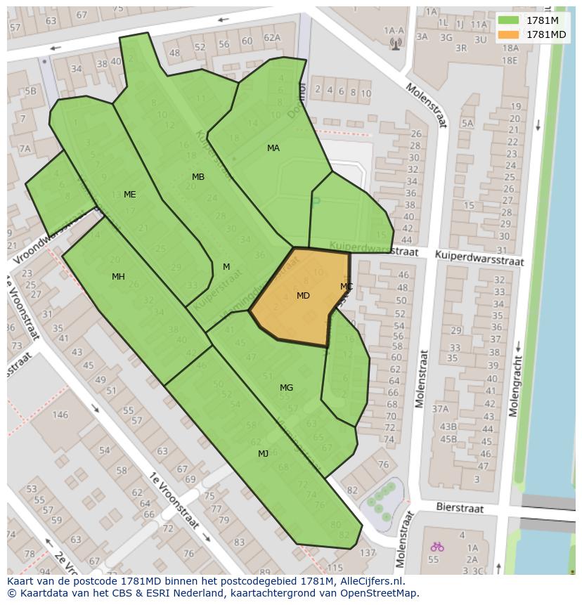 Afbeelding van het postcodegebied 1781 MD op de kaart.