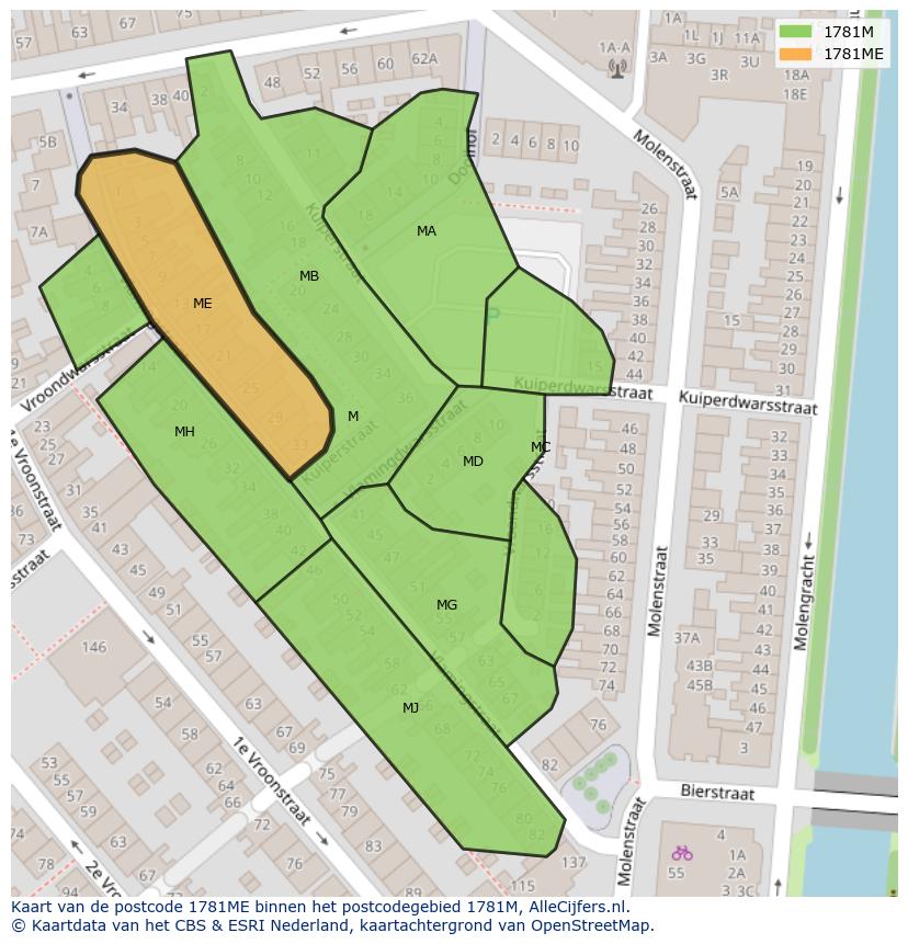 Afbeelding van het postcodegebied 1781 ME op de kaart.
