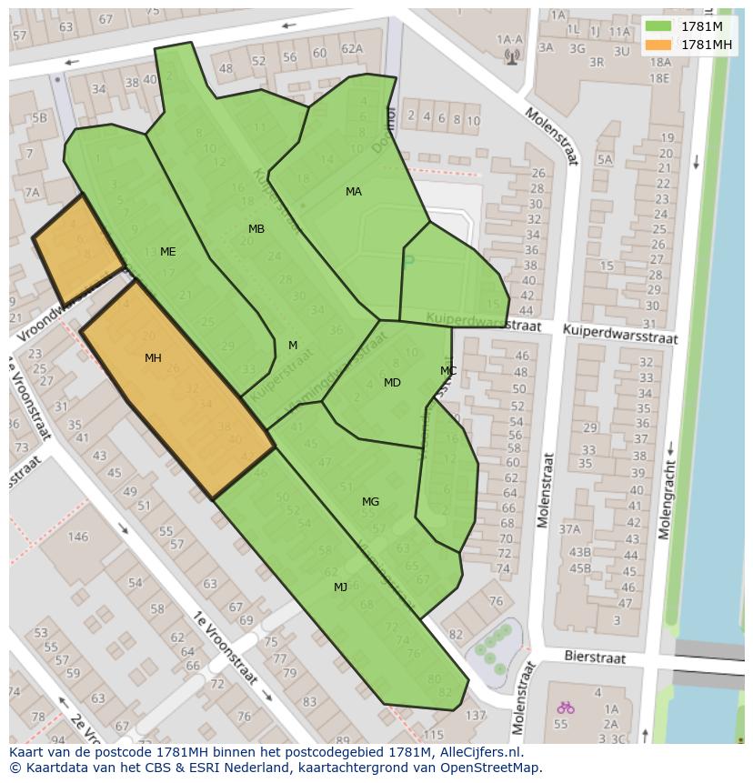 Afbeelding van het postcodegebied 1781 MH op de kaart.