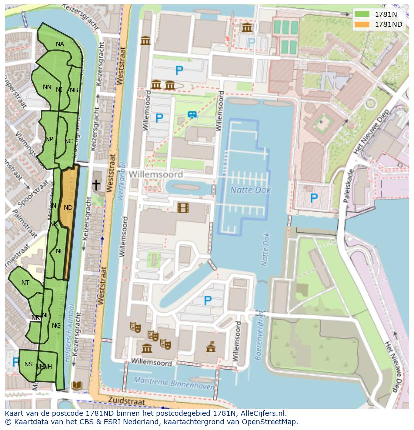 Afbeelding van het postcodegebied 1781 ND op de kaart.