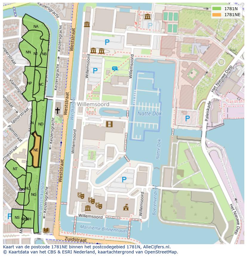 Afbeelding van het postcodegebied 1781 NE op de kaart.