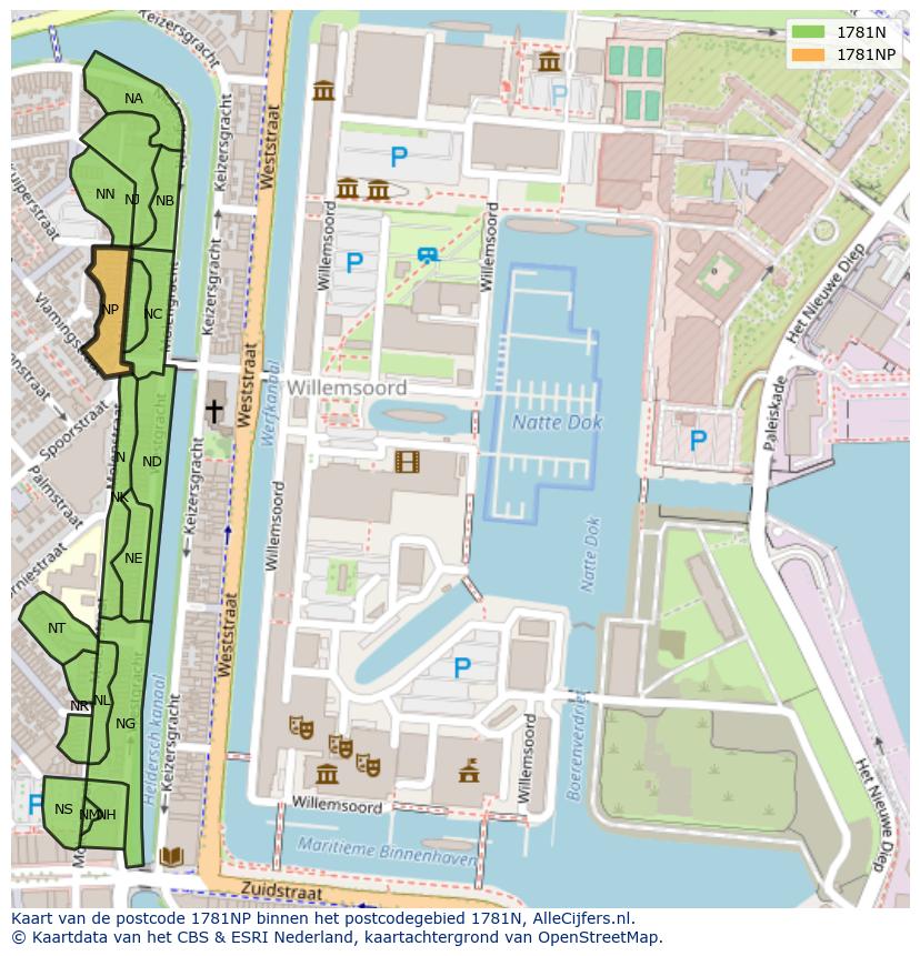 Afbeelding van het postcodegebied 1781 NP op de kaart.