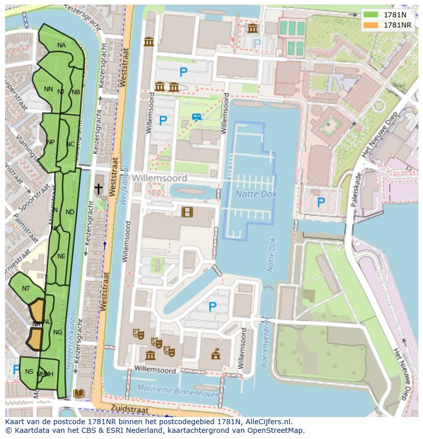 Afbeelding van het postcodegebied 1781 NR op de kaart.