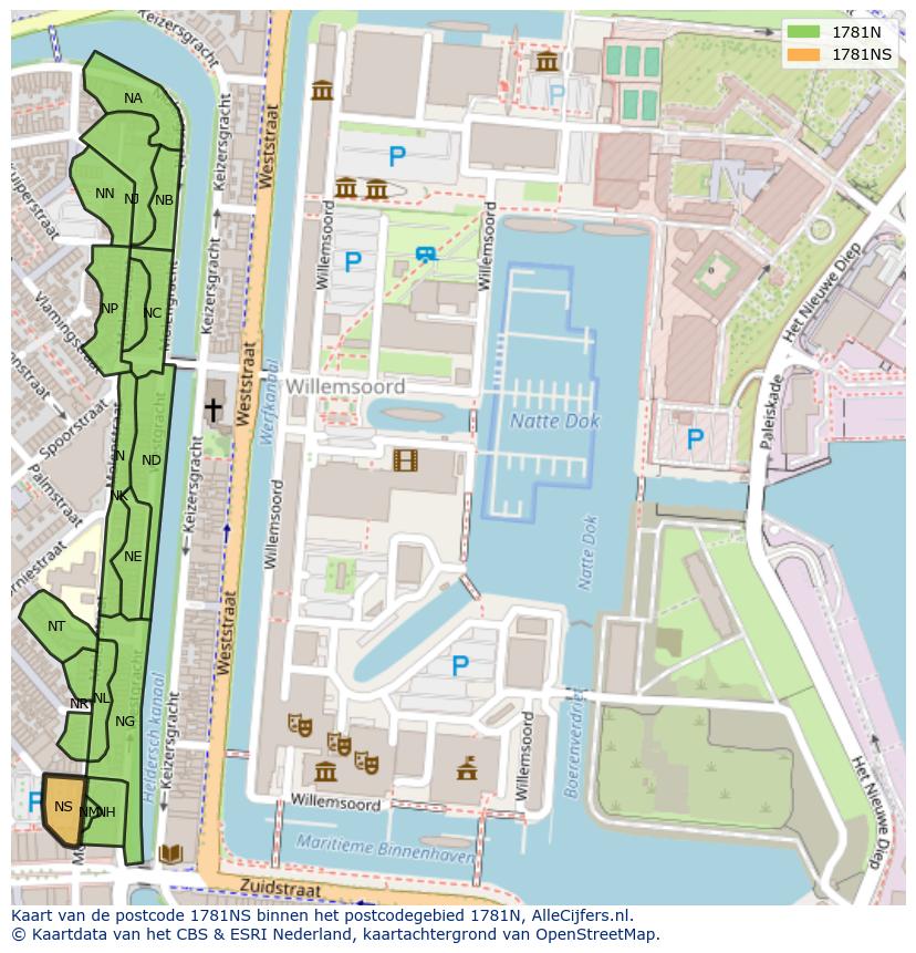 Afbeelding van het postcodegebied 1781 NS op de kaart.